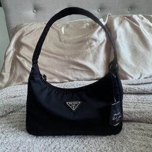 Prada Black Nylon Shoulder Bag with Triangle Logo